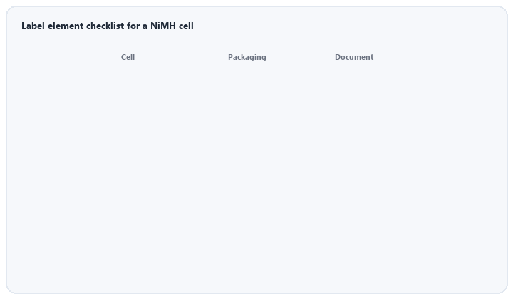 animated checklist matrix of label elements on cell packaging and documents