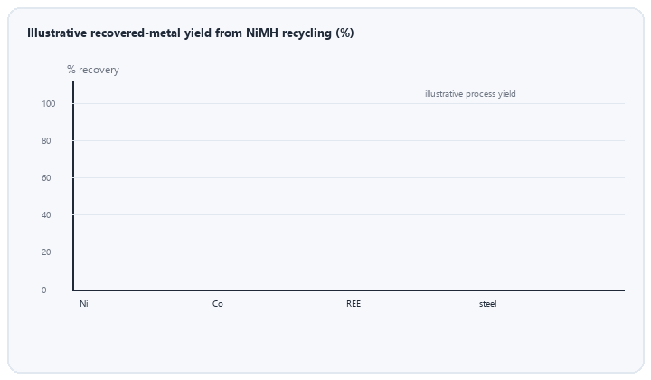 animated bars of illustrative recovered metal yield nickel cobalt rare earth steel from NiMH recycling