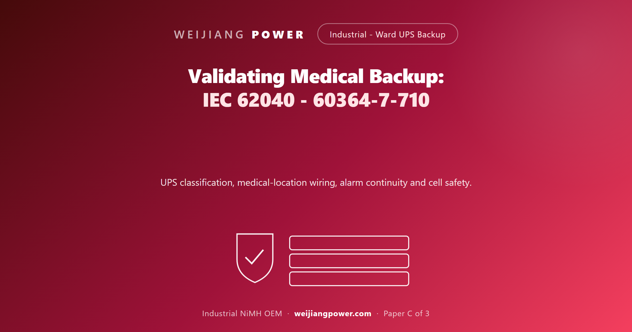 validating ward UPS backup batteries IEC 62040 IEC 60364-7-710 evidence stack