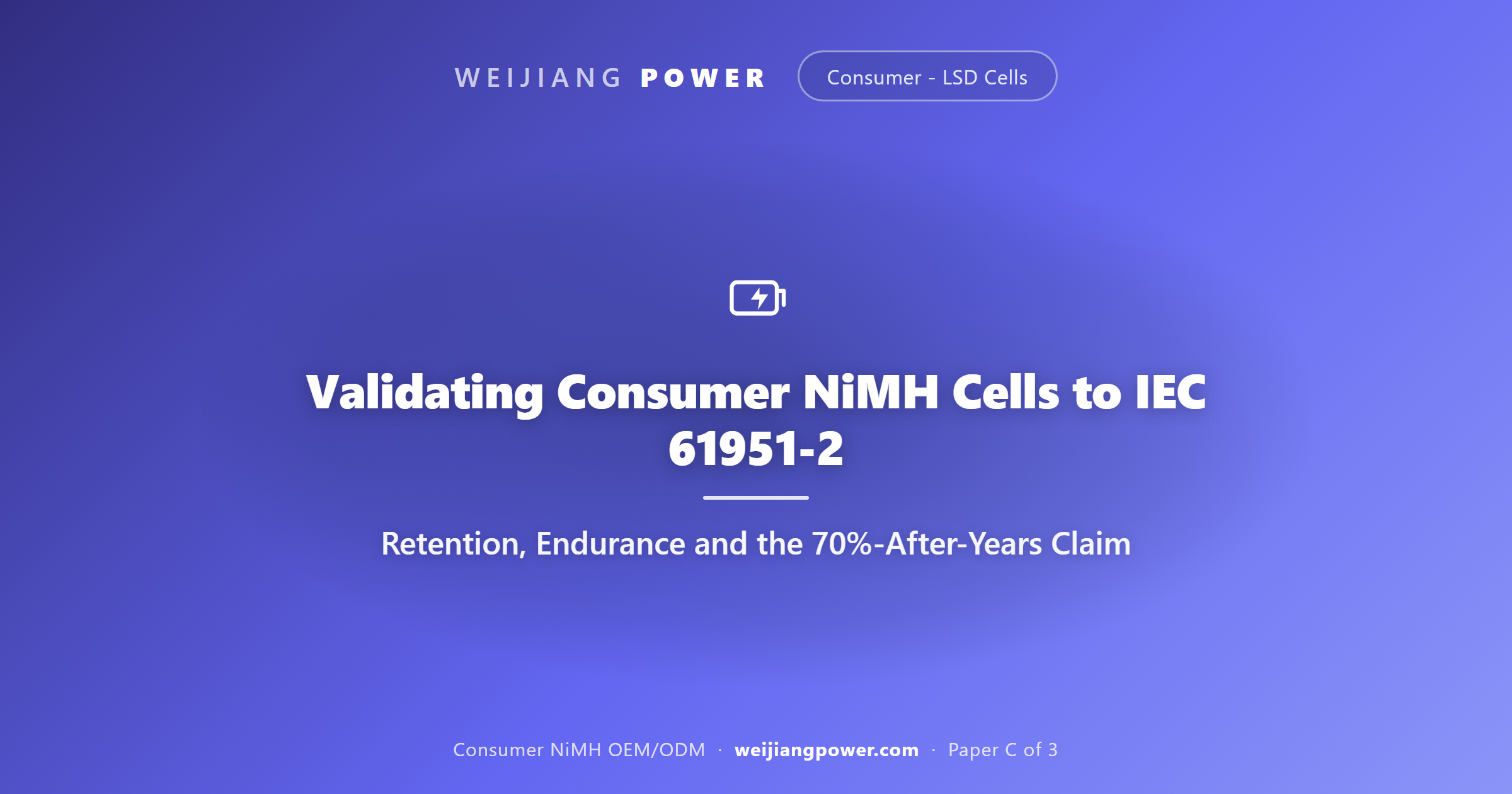 IEC 61951-2 validation of consumer NiMH charge retention recovery endurance cycles test laboratory