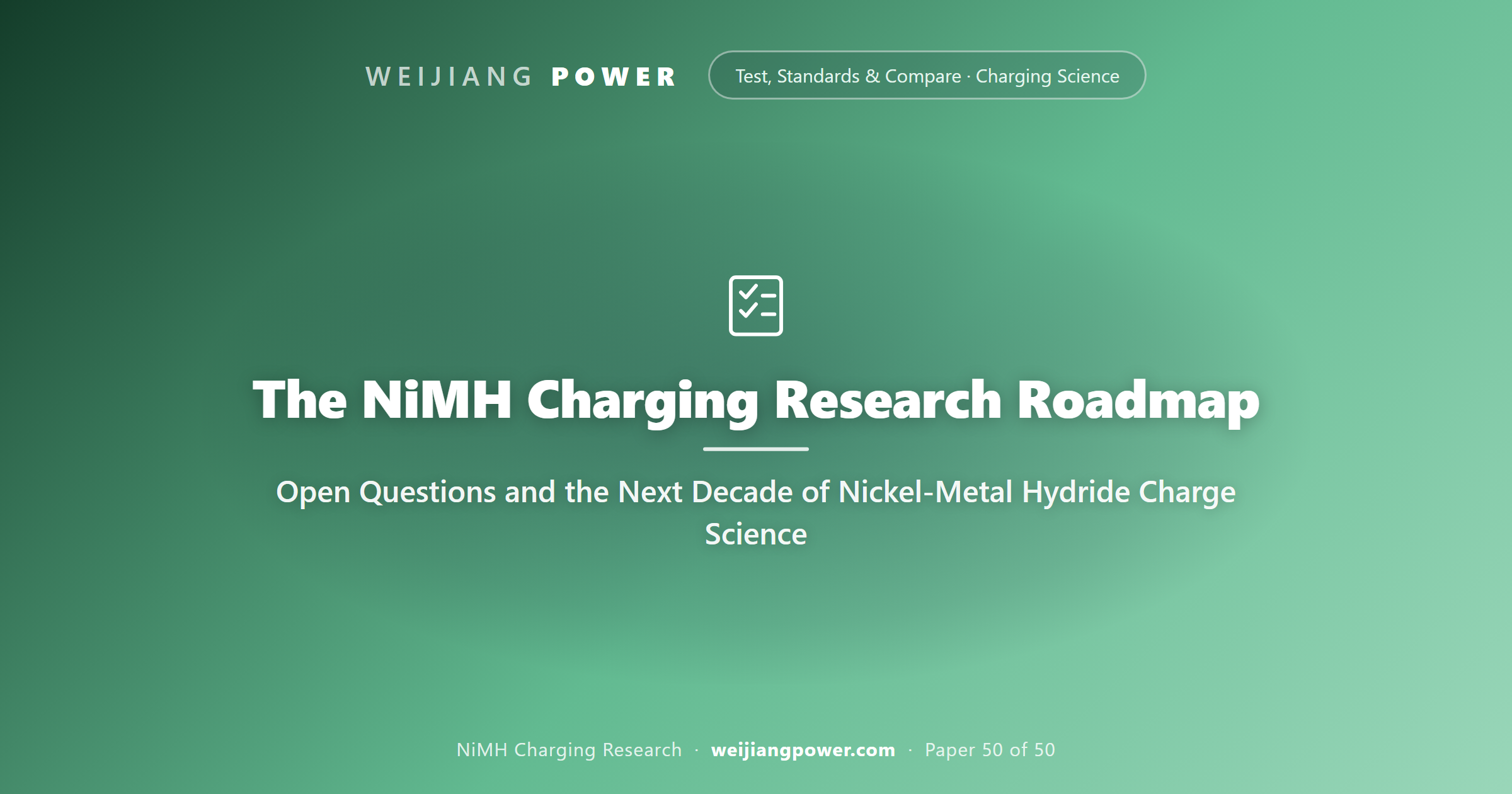 The NiMH Charging Research Roadmap: Open Questions and the Next Decade of Nickel-Metal Hydride Charge Science