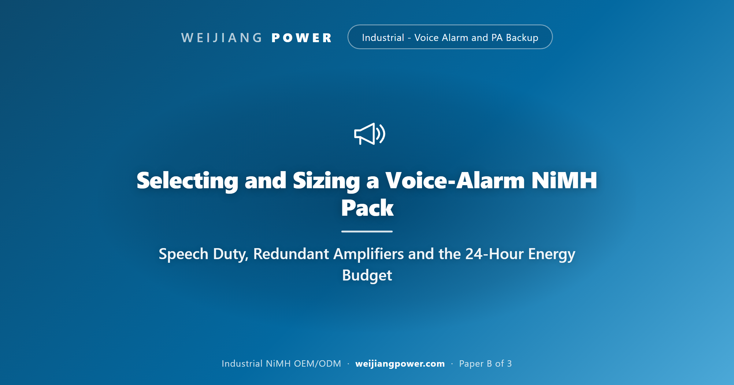 Academic cover for selecting and sizing a NiMH backup pack for a voice-alarm PA system