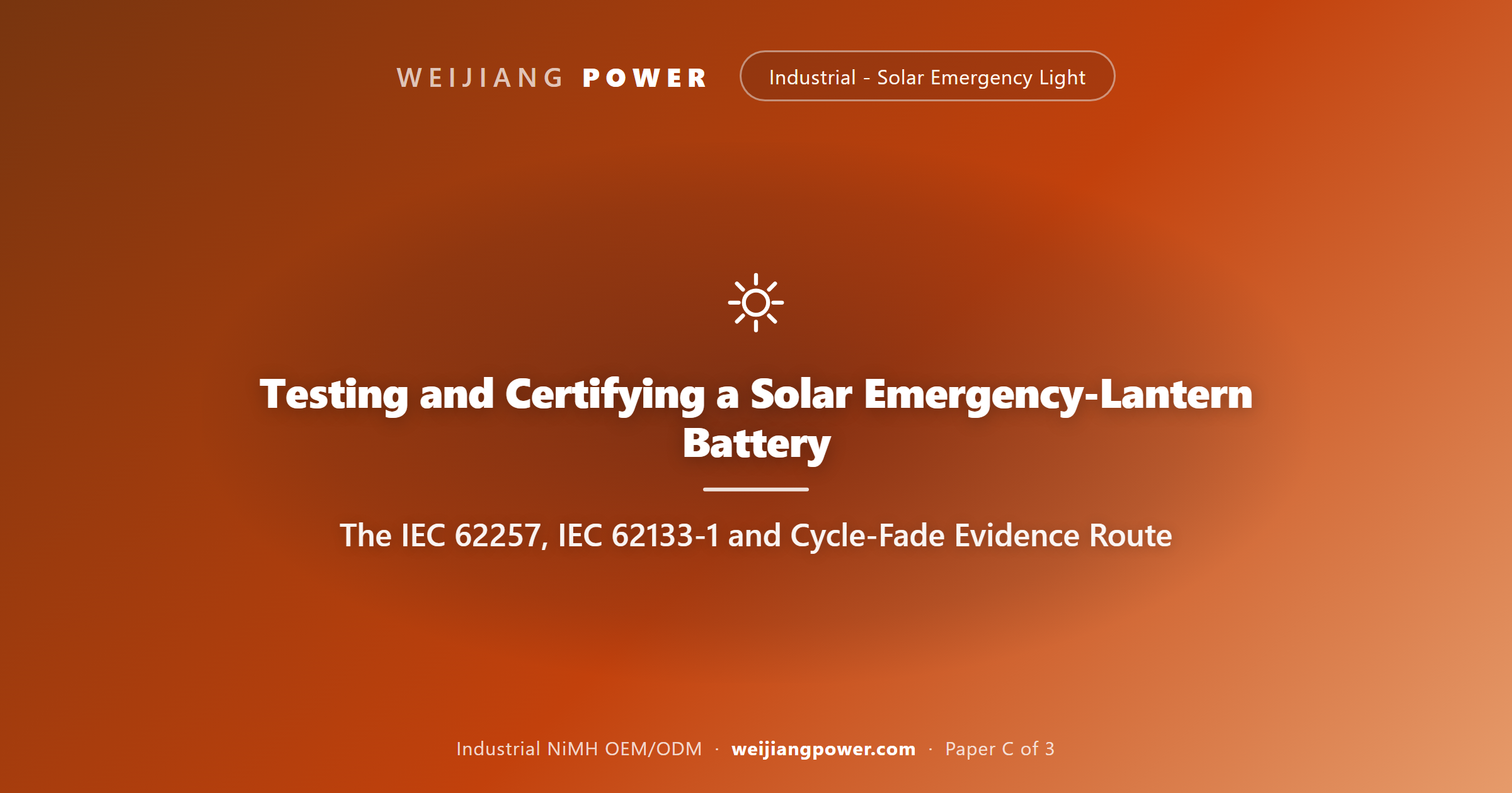 Academic cover for testing and certifying a NiMH solar lantern battery under IEC 62257