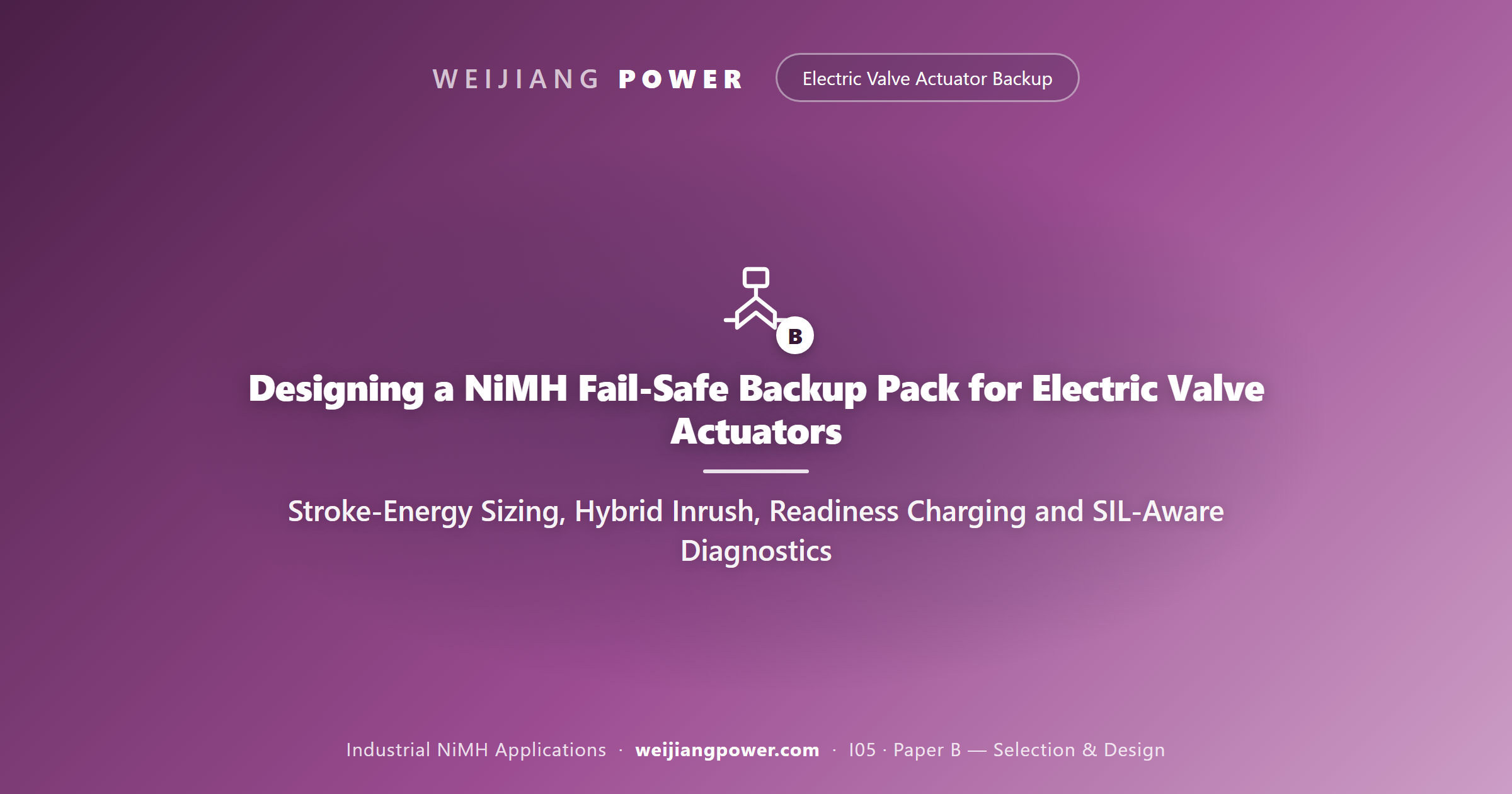 Designing a NiMH Fail-Safe Backup Pack for Electric Valve Actuators: Stroke-Energy Sizing, Hybrid Inrush, Readiness Charging and SIL-Aware Diagnostics