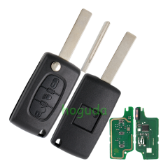 For Peugeot 3 button flip remote key with HU83 407 blade (With Light button) 433Mhz ID46 PCF7961 Chip FSK Model