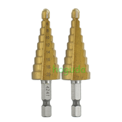 4-12/4-20/4-32mm hexagonal shank straight groove titanium plated ladder drill set, three piece set Pagoda drill bit