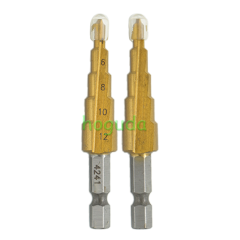 4-12/4-20/4-32mm hexagonal shank straight groove titanium plated ladder drill set, three piece set Pagoda drill bit