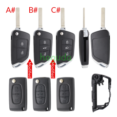 For Peugeot modified key 2/ 3 button remote key blank with 307 VA2 blade without battery place 0523 Please choose the button and key blade