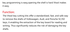 The Vtool key cutting kits offer a standardized, fast, and safe way to remove the shells of vw, Audi, and Porsche 5C/5D keys