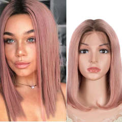Superbar Straight Part Lace Human Hair PinkBob Wigs With Bady Hair 12inch
