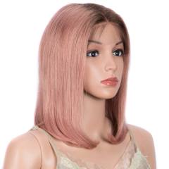 Superbar Straight Part Lace Human Hair PinkBob Wigs With Bady Hair 12inch