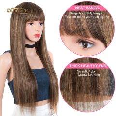 Superbar Ombre Brown Color Straight HumanHair Wigs With Bangs For Women Full Machine MadeHuman Hair Wigs