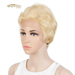 Superbar Human Hair Pixie Cut Wigs Pixie BobWig with Hand-tied Hairline Blonde Color