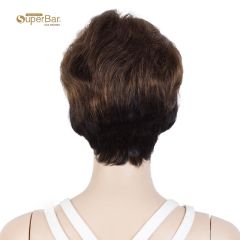 Superbar Human Hair Pixie Cut Wigs Pixie BobWig with Hand-tied Hairline Brown Color