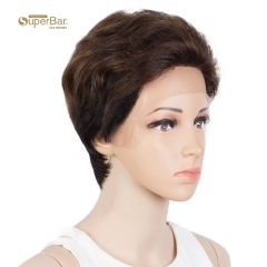 Superbar Human Hair Pixie Cut Wigs Pixie BobWig with Hand-tied Hairline Brown Color