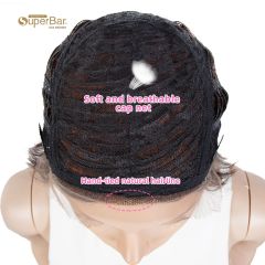 Superbar Human Hair Pixie Cut Wigs Pixie BobWig with Hand-tied Hairline Brown Color