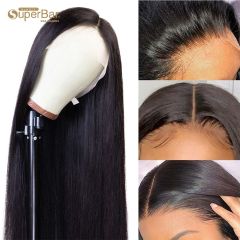 Superbar 360 Lace Frontal Wigs 100% StraightHuman Hair Wigs For Black Women 130% Density Natural Black Color