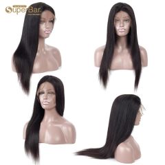 Superbar 360 Lace Frontal Wigs 100% StraightHuman Hair Wigs For Black Women 130% Density Natural Black Color