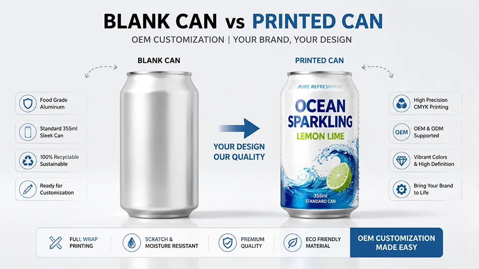 355ml blank and custom printed aluminum cans