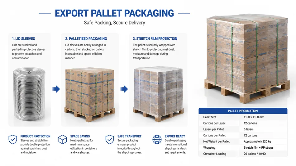 202 SOT aluminum can lids pallet packaging for export