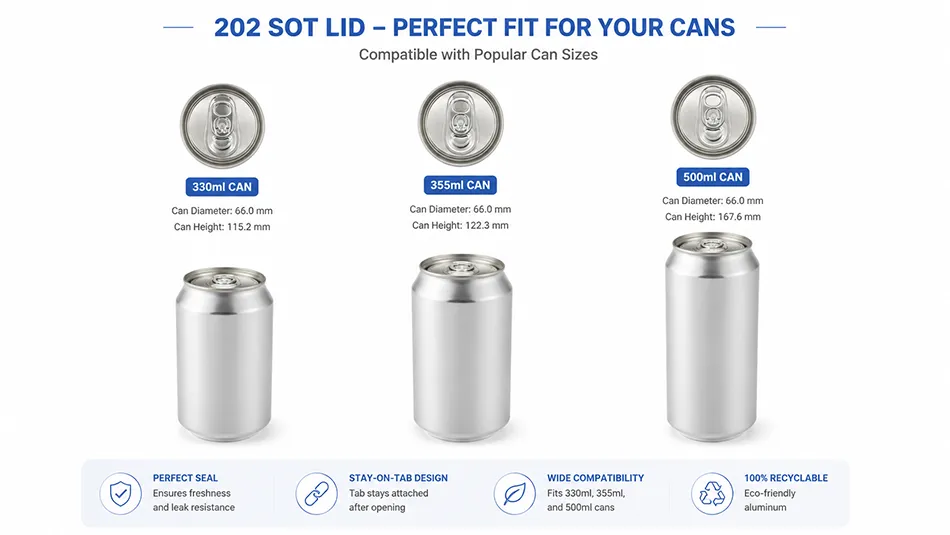202 SOT aluminum can lid compatible with beverage cans