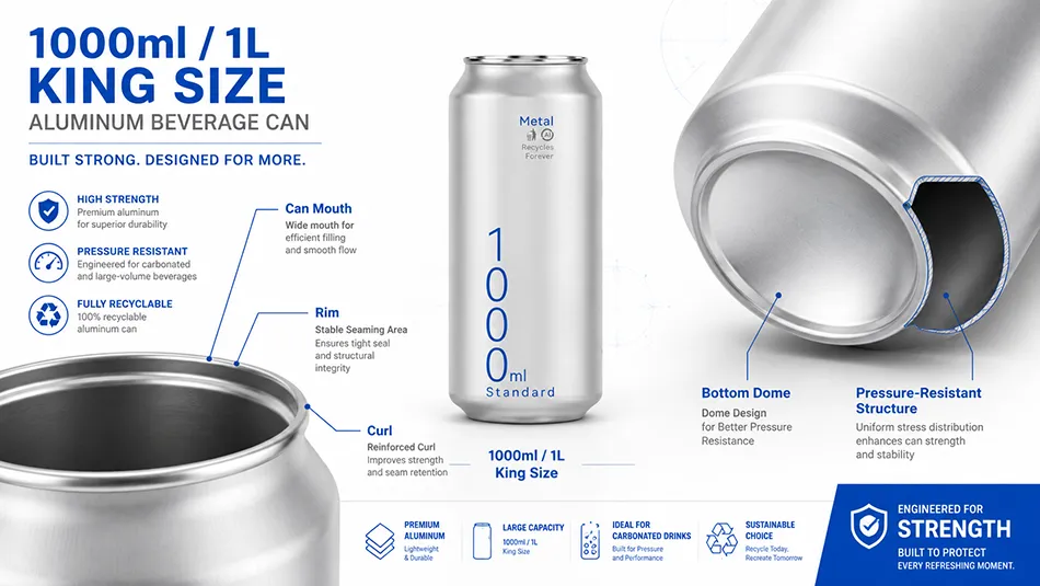 top and bottom detail of 1000ml aluminum beverage can