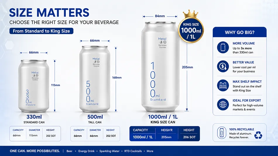 1000ml king can compared with 500ml and 330ml aluminum cans
