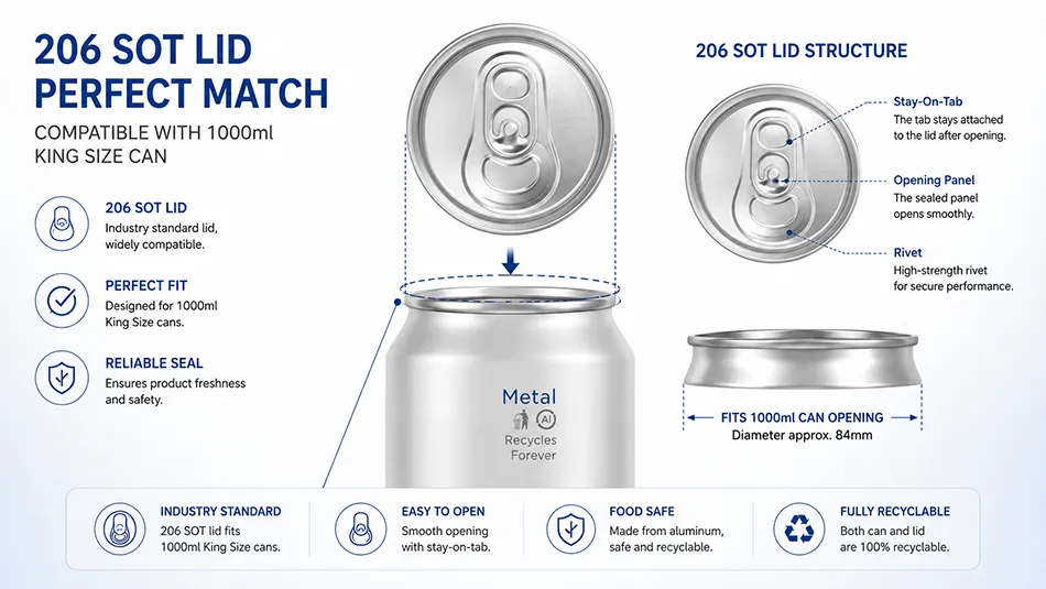 206 SOT aluminum can lid for 1000ml king size beverage can