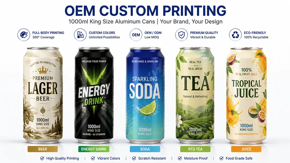 custom printed 1000ml aluminum cans for OEM beverage brands