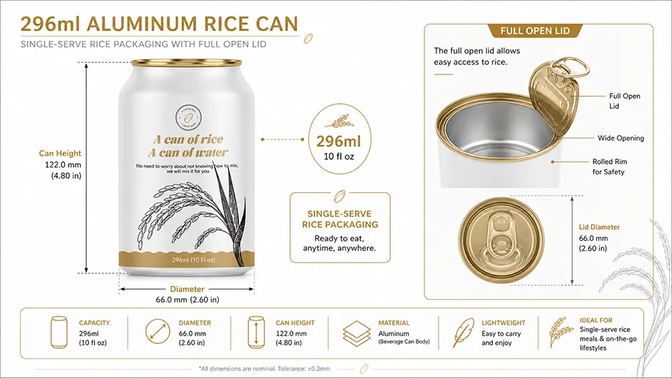 296ml aluminum rice can dimensions for food packaging