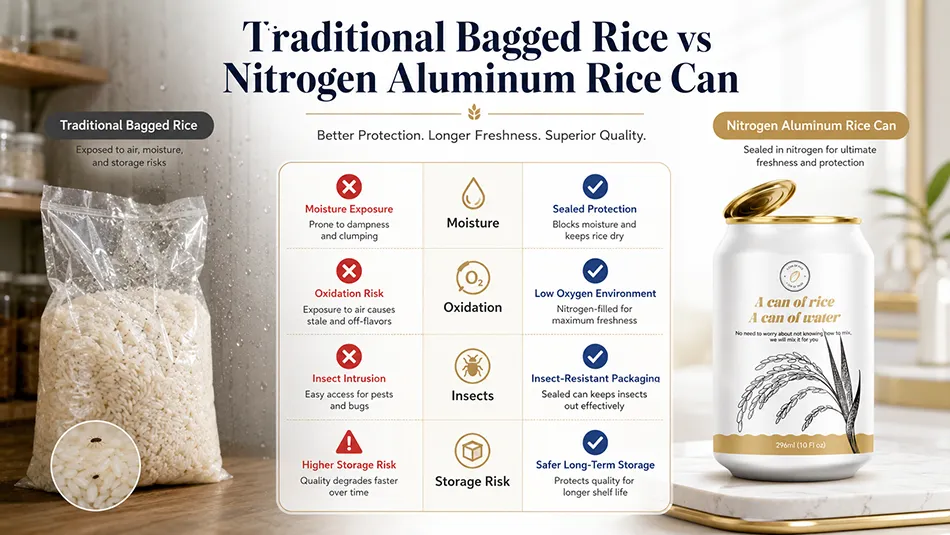 bagged rice compared with nitrogen preservation aluminum rice can