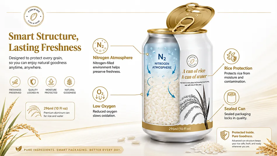 nitrogen preservation system for aluminum rice packaging can