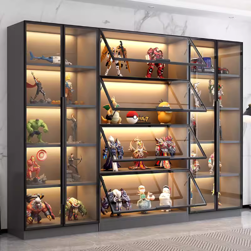 Display cases with doors or shelves offer protection against dust, accidental knocks, and curious hands.