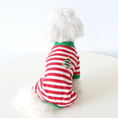 2023 New Christmas Striped Pajamas Soft Cotton Elasticity Puppy Jumpsuits Home Pet Clothes Small Dog Pajamas For Autumn Winter
