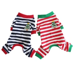 2023 New Christmas Striped Pajamas Soft Cotton Elasticity Puppy Jumpsuits Home Pet Clothes Small Dog Pajamas For Autumn Winter