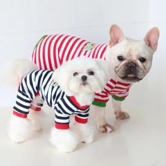 2023 New Christmas Striped Pajamas Soft Cotton Elasticity Puppy Jumpsuits Home Pet Clothes Small Dog Pajamas For Autumn Winter