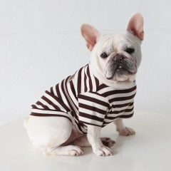 Spring and Summer Classic Stripe Cotton French Bulldogs T-shirt Fashion Versatile Pet Dog Clothes Fat Dog Clothing Wholesale