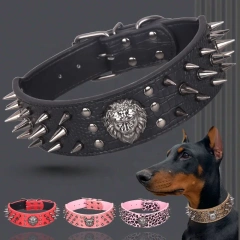 Beirui High Quality Long Rivet Spikes Custom Heavy Duty Bull Dog Lion Decoration Anti-Bite Leather Pet Dog Collar