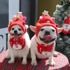 new arrival Wholesale Lovely Pet Christmas Costume Holiday Winter Puppy Dog Christmas Hat And Scarf suit