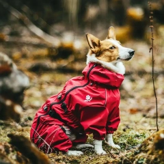 Full waterproof dog raincoat polyester dog coat breathable quick-drying pet supplies reflective strips outdoor sports night