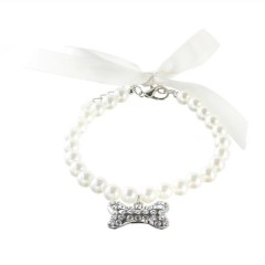Pet jewelry pearl necklace bone pendant for small and medium dogs