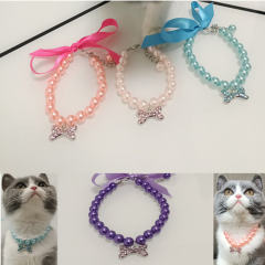Pet jewelry pearl necklace bone pendant for small and medium dogs