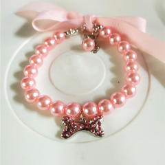 Pet jewelry pearl necklace bone pendant for small and medium dogs