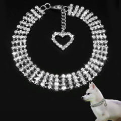 Four rows of diamond pet collars, cat and dog chains, heart-shaped accessories