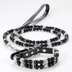 Pet Supplies Pearl Collar Leash Collar Collar Cat and Dog Necklace Small Dog Collar Leash Set