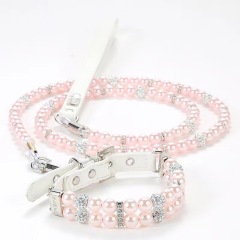 Pet Supplies Pearl Collar Leash Collar Collar Cat and Dog Necklace Small Dog Collar Leash Set