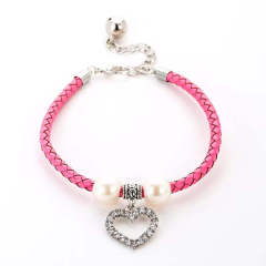 Pet woven leather rope bell pet collar