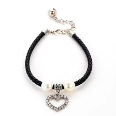 Pet woven leather rope bell pet collar