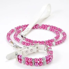 Pet Supplies Pearl Collar Leash Collar Collar Cat and Dog Necklace Small Dog Collar Leash Set