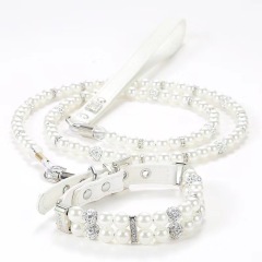Pet Supplies Pearl Collar Leash Collar Collar Cat and Dog Necklace Small Dog Collar Leash Set